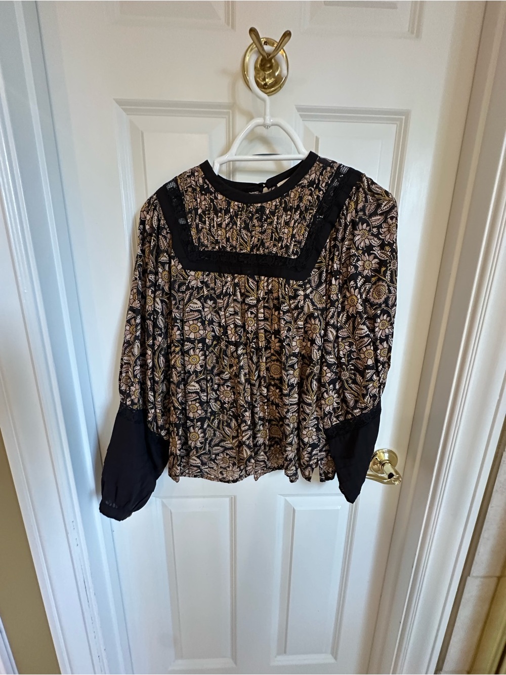 Cleobella Black Floral Smocked Yoke Blouse